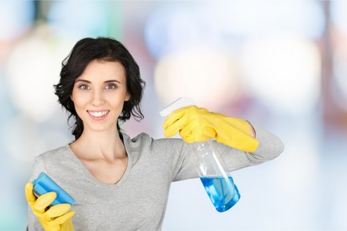 Trained cleaner inspecting carpet and equipment before work